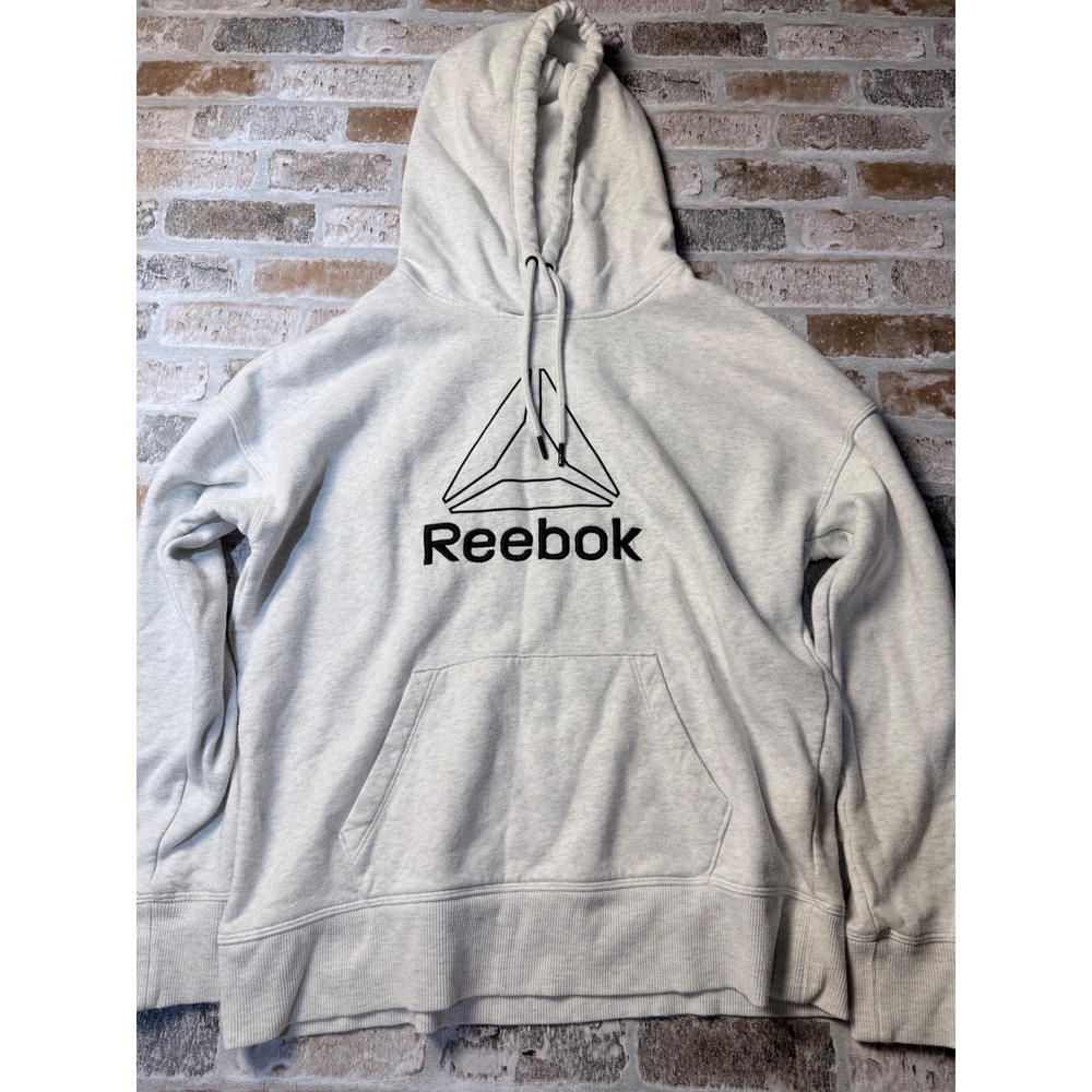 Reebok Mens Delta Logo Pullover Hoodie Heather Gray Fleece Sweatshirt XS